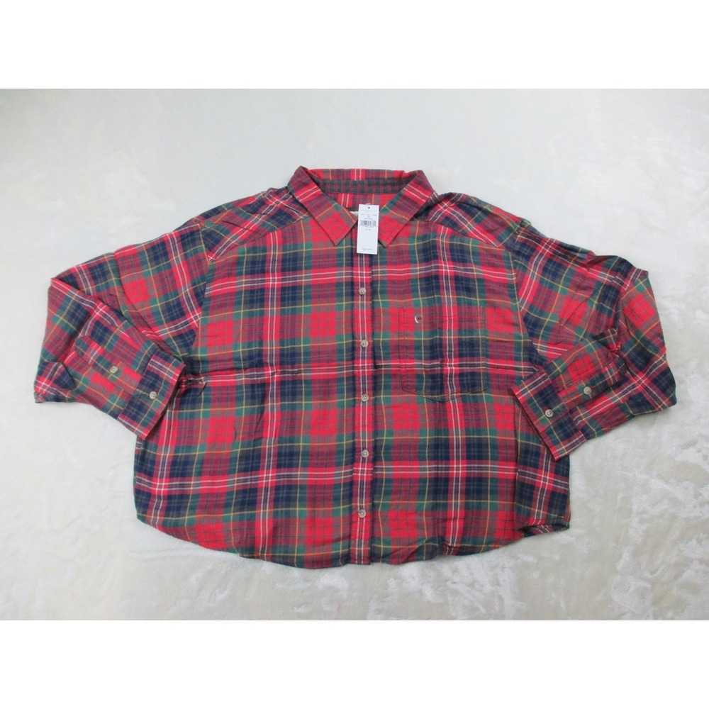 NEW‎ American Eagle Shirt Womens Extra Large Red Button Up Long Sleeve Crop Top